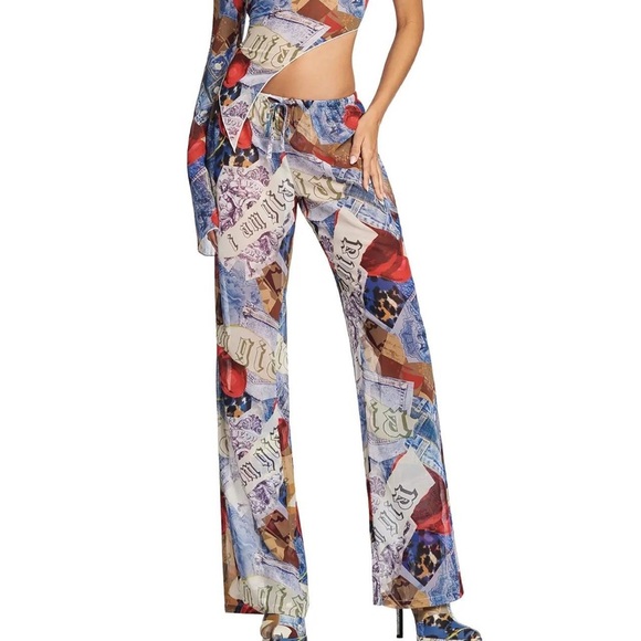 New I.AM.GIA I AM GIA Renni Cherry Jean Print Sheer Pants  Drawstring Y2K 90s - Picture 1 of 15